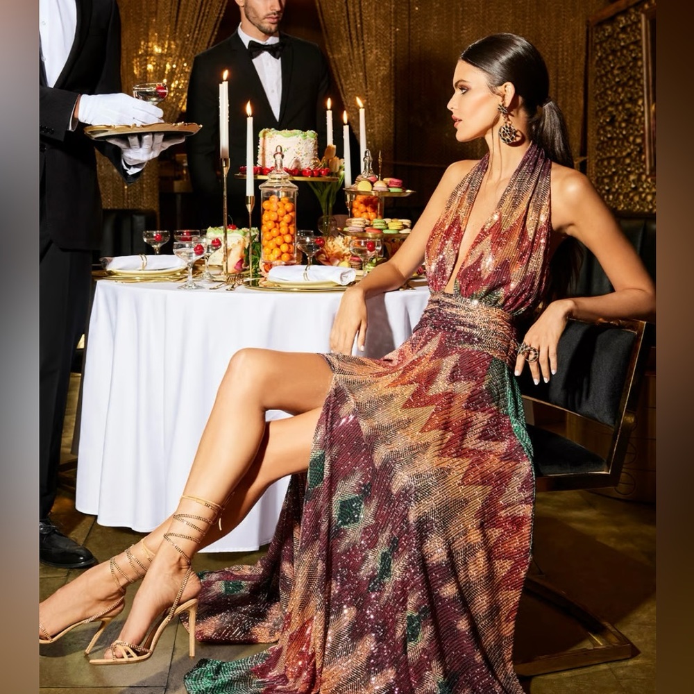 Ramy Brook Reyna Sequin Halter Maxi Dress worn once